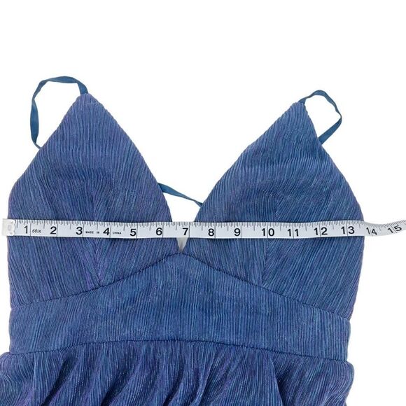 Lulus Make Your Acquaintance Blue Metallic V-Neck Skater Dress Women’s Size XS N - Picture 7 of 13